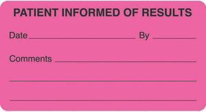 Chart Labels, PATIENT INFORMED OF RESULTS, Fluorescent Pink, 3-1/4" x 1-3/4", (Roll of 250)