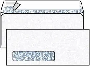 #10 Cellophane Window Envelopes, 4-1/8" x 9-1/2" 24# White, Side Seam with Kwik-Tak, Blue Wesco Inside Tint (Box of 500)