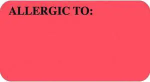 Allergy Warning Labels, ALLERGIC TO: - Fl Red, 1-5/8" X 7/8" (Roll of 500)