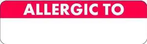 Allergy Warning Labels, ALLERGIC TO: - Red/White, 2 1/2" X 3/4" (Roll of 300)