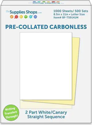 2-Part Straight Sequence White / Canary Pre-Collated Carbonless Paper (Carton of 1000 Sheets)