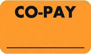 Insurance Labels, CO-PAY, Fluorescent Orange, 1-1/2" x 7/8" (Roll of 250)