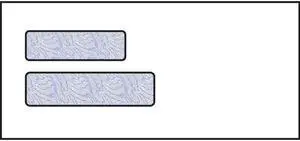 4-1/8 x 9, Double Window Envelope, 24# White Wove, Quick Stick Seal, Blue Woodgrain Inside Tint (Box of 500)