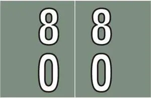 Barkley DBKM Compatible "80" Double Digit Labels, Laminated Stock, 1" X 1-1/2" Individual Numbers - Roll of 500