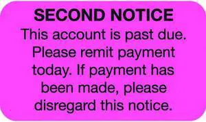Billing Collection labels - Fluorescent Pink, Second Notice 1-1/2" X 7/8" (Roll of 250)