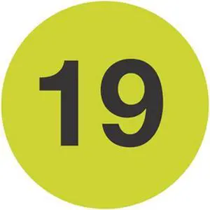 2" Diameter Number 19 Circle Labels (500 per Roll)