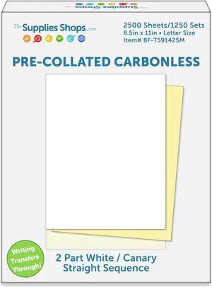 2-Part Straight Sequence White / Canary Pre-Collated Carbonless Paper (Carton of 2500 Sheets)