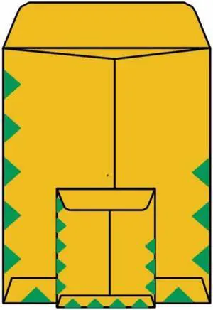 Open End First Class Catalog Envelopes, 9"x12", 28#, Green Diamond Border, Tan/Brown Kraft, "First Class Mail" on Face