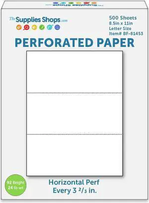 Perforated Paper, Perforations Every 3 2/3", Horizontal on White 24# Letter Size Copy Paper (Ream of 500)