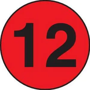 1" Diameter number 12 circle labels (500 per Roll)