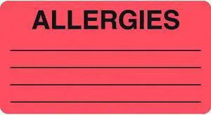 Allergy Warning Labels, ALLERGIES - Fl Red, 3-1/4" X 1-3/4" (Roll of 500)
