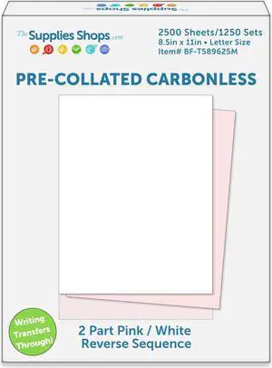 2-Part Reverse Sequence Pink / White Pre-Collated Carbonless Paper (Carton of 2500 Sheets)
