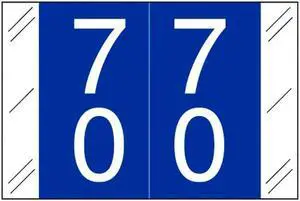 Barkley FDSTM Compatible Double Digit "70" Numeric Labels, 1-1/2" x 1", 60# Laminated Stock (Roll of 500)