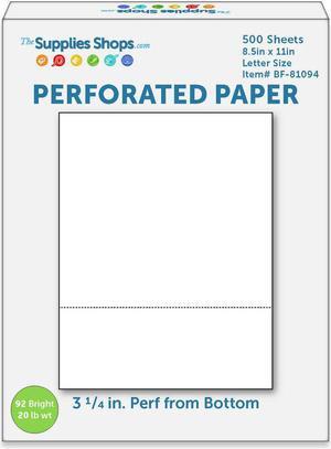Perforated Paper, 3 1/4" From Bottom, Horizontal on White 20# Letter Size Copy Paper (Ream of 500)