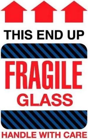 6" x 4" Fragile Glass This End Up Labels (500 per Roll)