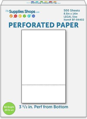 Perforated Paper, 3 1/2" From Bottom, Horizontal on White 24# LEGAL Size Copy Paper (Ream of 500)
