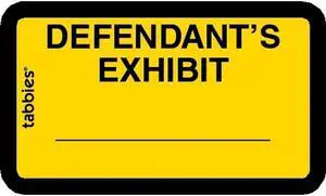 Legal Exhibit Labels, Yellow Defendant's Exhibit Labels, 1-5/8" X 1" (Pack of 252 Labels)