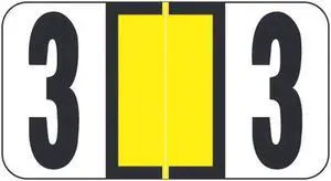 Reynolds & Reynolds RRNM Compatible Numeric "3" Labels, Laminated Stock, 1-5/8" x 7/8" Individual Numbers - Roll of 500