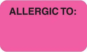 Allergy Warning Labels, ALLERGIC TO: - Fl Pink, 1-1/2" X 7/8" (Roll of 250)