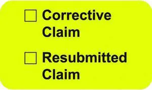 Insurance Labels, Corrective Claim __ Resubmitted Claim__, Fluorescent Chartreuse, 1-1/2" x 7/8" (Roll of 250)