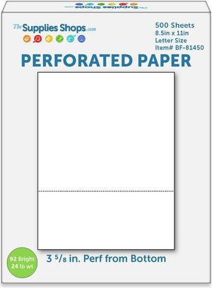 Perforated Paper, 3 5/8" From Bottom, Horizontal on White 24# Letter Size Copy Paper (Ream of 500)