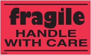 3" x 5" Fragile handle with care labels (500 per Roll)
