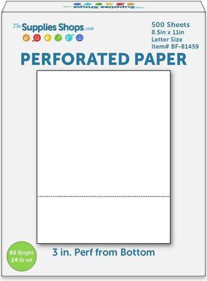 Perforated Paper, 3" From Bottom, Horizontal on White 24# Letter Size Copy Paper (Ream of 500)