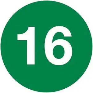 2" Diameter Number 16 Circle Labels (500 per Roll)