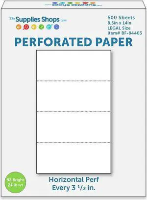 Perforated Paper, Perforations Every 3 1/2", Horizontal on White 24# LEGAL Size Copy Paper (Ream of 500)