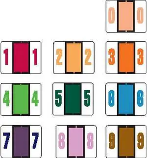 Tab Compatible Numeric Labels, Vinyl Stock, 1" X 1.25", Starter Set - 10 Rolls of 500