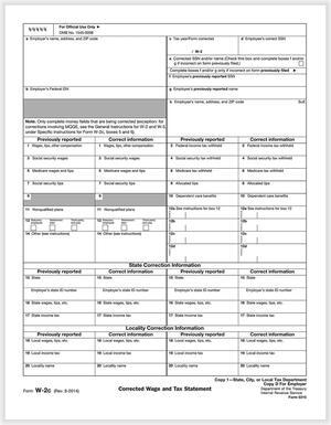 TFP W-2C Corrected Income Employers Copy D and/or State, City, Local Copy 1 - Pack of 100