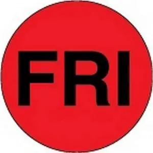 2" Diameter "FRI" Day of the Week Circle Labels (500 per Roll)