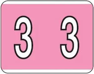 Kardex Compatible "3" Numeric Labels, Laminated Stock, 1-1/4" X 1-1/2" Individual Numbers - Roll of 500