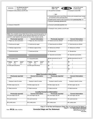 TFP W-2C Corrected Income Employees Copy C and/or State, City, Local Copy 2 - Pack of 100