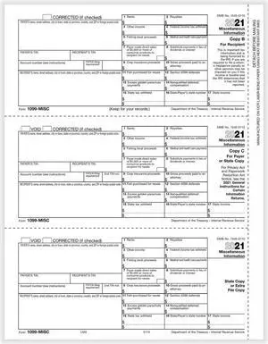 TFP 1099-MISC 3-Up Recipient Copy B and Payer Copy C and State or File Copy - Pack of 100