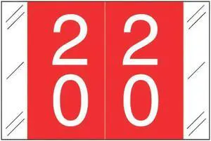 Barkley FDSTM Compatible Double Digit "20" Numeric Labels, 1-1/2" x 1", 60# Laminated Stock (Roll of 500)