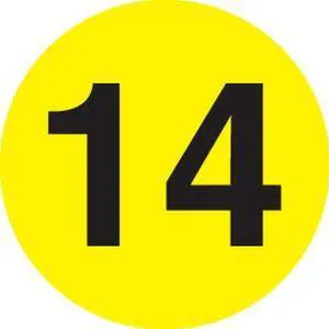 1" Diameter number 14 circle labels (500 per Roll)