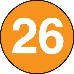 3" Diameter number 26 circle labels (500 per Roll)