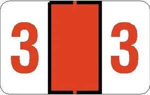 Tab Compatible Numeric "3" Labels, Laminated Stock, 1" X 1.25" Individual Numbers - Roll of 500