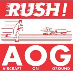 4" x 4" White/Red Rush! A O G (Aircraft on Ground) Labels (500 per Roll)