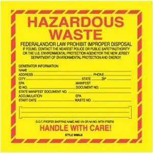 6" x 6" New Jersey Hazardous Waste Labels (100 Labels per Package)