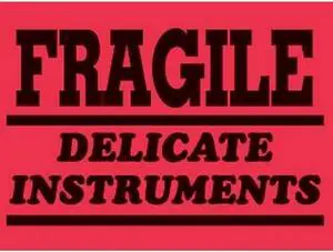 3" x 4" Black/Fluorescent Red Fragile Delicate Instrument Labels (500 per Roll)