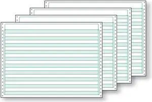 4-Ply 14-7/8'' x 11" (W x H) Standard Carbonless 13# Computer Paper, 1/2" Green Bar, No Marginal Perfs (Ream of 800)