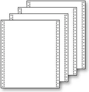 4-Ply 9-1/2'' x 11" (W x H) Standard Carbonless 13# White/White Computer Paper, 1/2" Perf Left & Right (Ream of 800)