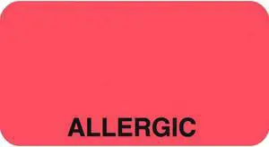 Allergy Warning Labels, ALLERGIC  - Fl Red, 1-5/8" X 7/8" (Roll of 500)