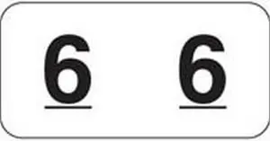 Jeter Compatible Numeric "6" Labels, Polylaminated Stock, 3/4" X 1-1/2" Individual Numbers - Roll of 500