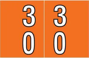 Barkley DBKM Compatible "30" Double Digit Labels, Laminated Stock, 1" X 1-1/2" Individual Numbers - Roll of 500