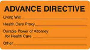 Advance Directive Labels, Fluorescent Orange, 3-1/4" x 1-3/4", (Roll of 250)