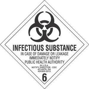4" x 4" Infectious Substance D.O.T. Class 6 Hazard Labels (500 per Roll)