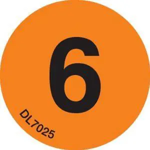 2" Diameter Number 6 Circle Labels (500 per Roll)